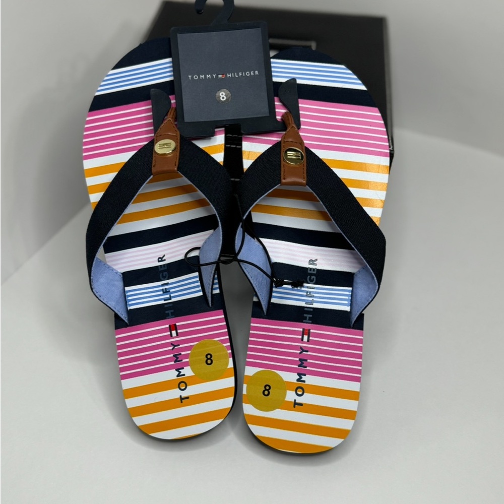 Colorful Tommy Hilfiger Medium Pink Summer Vacation Flip Flop Sandals Size 8
